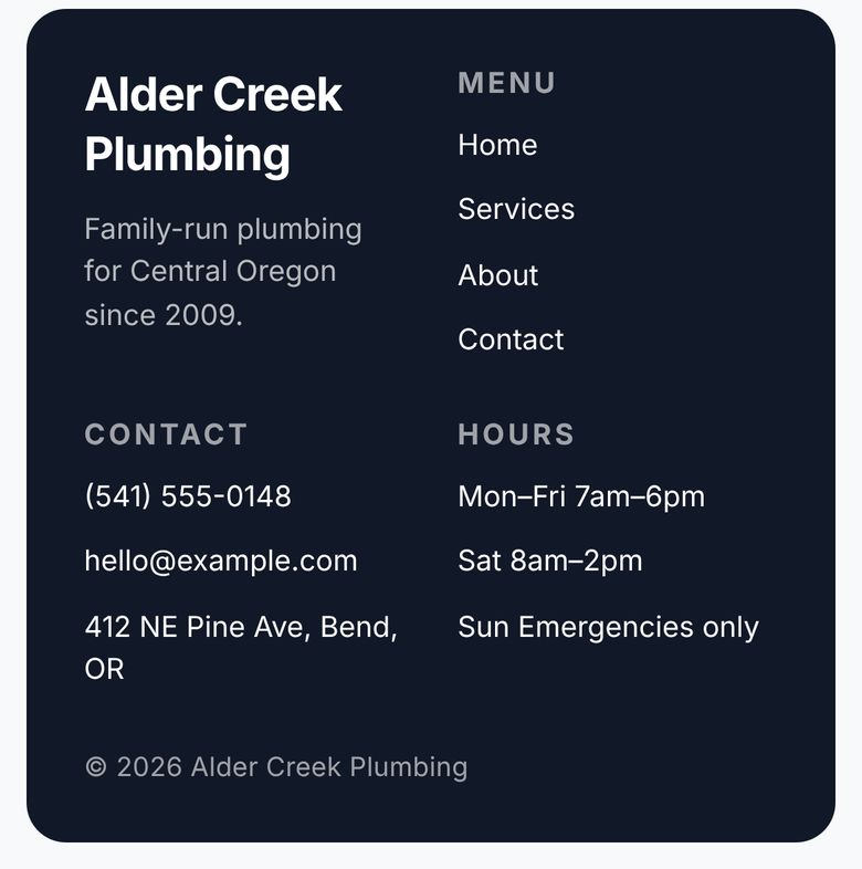 The Bento site footer on a phone
