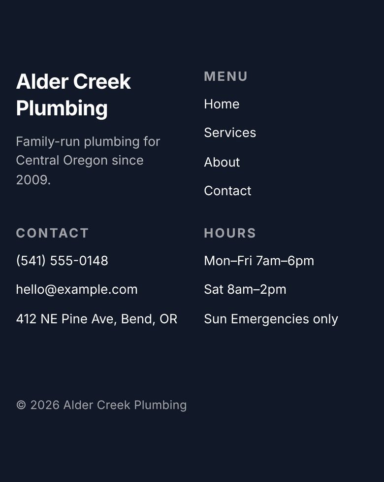 The Studio site footer on a phone