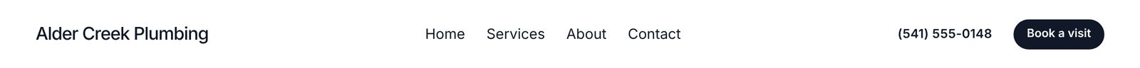 The Lens site header on desktop: business name, menu, phone number and a Book a visit button