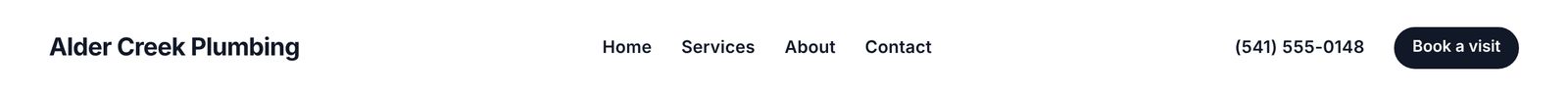 The Studio site header on desktop: logo, menu, phone number and a Book a visit button